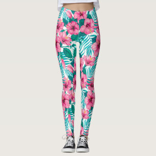 Leggings Hibiscus et palmiers feuilles