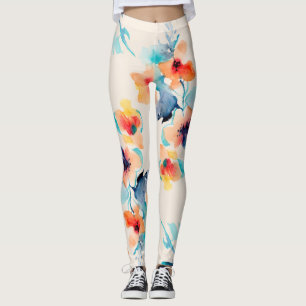 Leggings Hibiscus Flowers : Motif d'illustration aquarelle