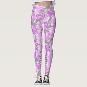 Leggings Hibiscus Jungle Hawaï Tropical Floral Violet
