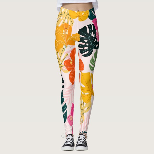 Leggings Hibiscus & Monstera : Vibrance tropicale (Devant)