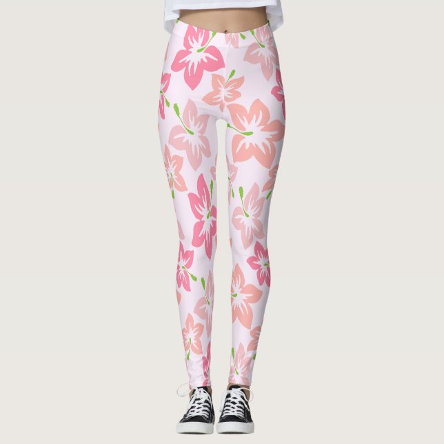 Leggings Hibiscus Rose, Fleurs Roses, Motif De Fleurs (Devant)