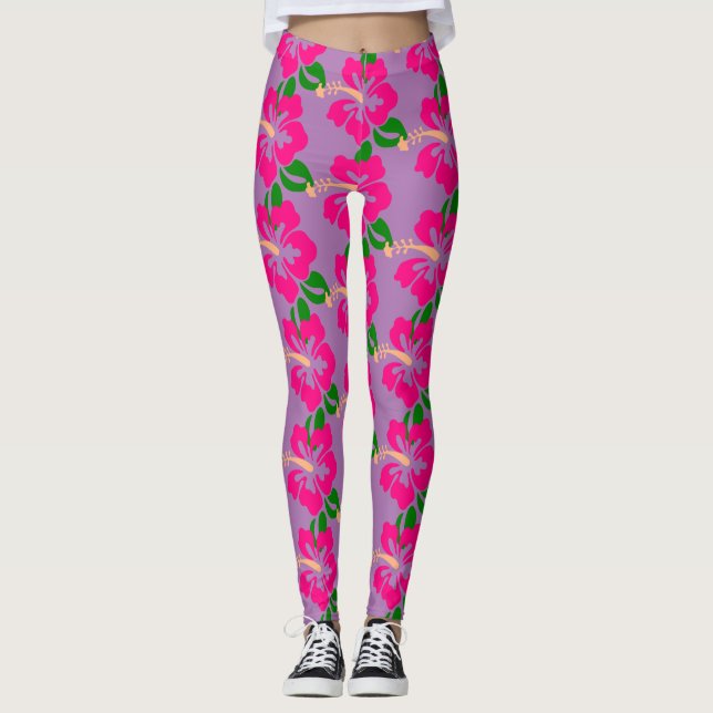 Leggings Hibiscus rose tropical Thunder_Cove (Devant)