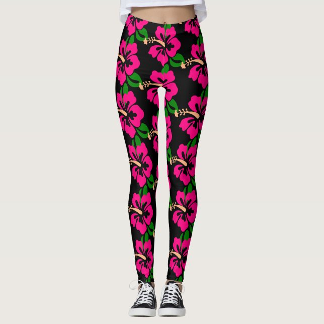 Leggings Hibiscus rose tropical Thunder_Cove (Devant)