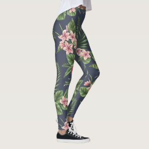 Leggings Hibiscus rouge Fleurs Arrière - plans sombres