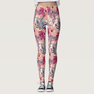 Leggings Hibiscus Tropical Rétro Motif Wren