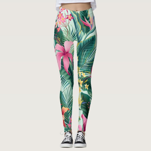 Leggings Hibiscus tropicaux : Motif Floral sans joint (Devant)