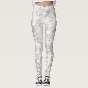 Leggings hibou Plumes, gris, beige et bleu, oiseau, léger,