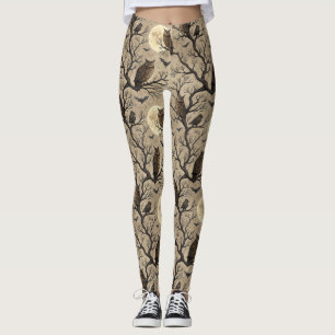 Leggings Hiboux et lune d'Halloween vintage