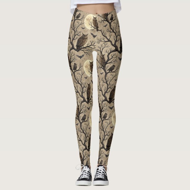 Leggings Hiboux et lune d'Halloween vintage (Devant)
