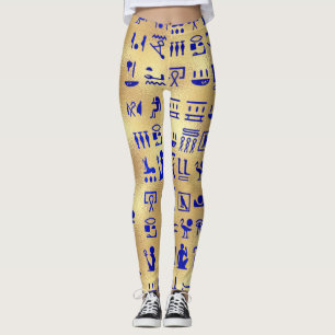 Leggings Hiéroglyphes égyptiens antiques bleus sur l'or