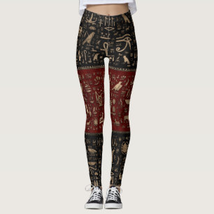 Leggings Hiéroglyphes égyptiens antiques - cuir rouge noir