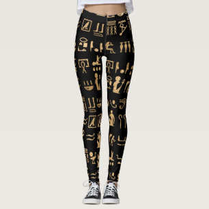 Leggings Hiéroglyphes égyptiens antiques en or sur noir