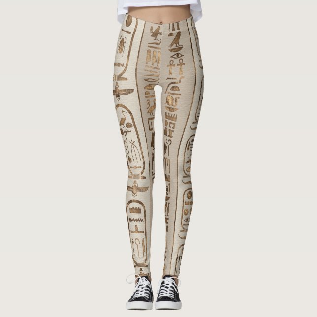 Leggings Hiéroglyphes égyptiens Pastel Gold (Devant)