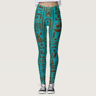 Leggings Hiéroglyphes en cuir d'or égyptiens de relief su