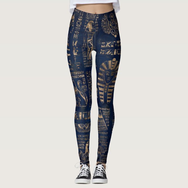 Leggings Hiéroglyphes et divinité-or égyptiens sur le (Devant)