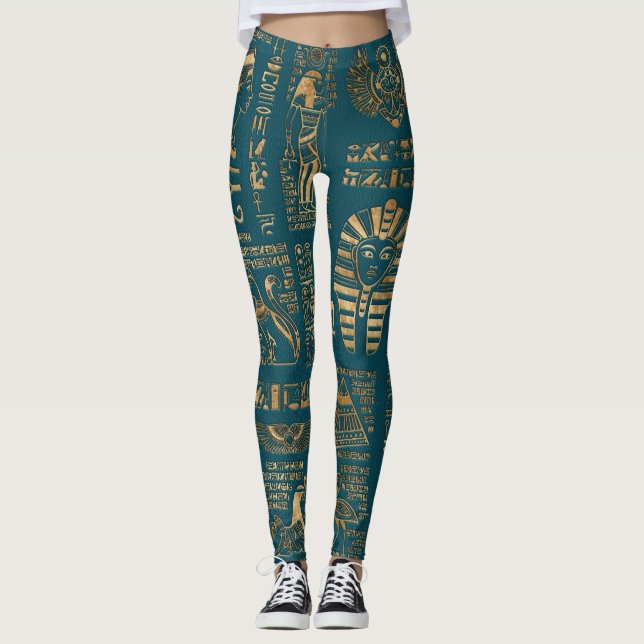 Leggings Hiéroglyphes et divinités égyptiens - or sur la (Devant)