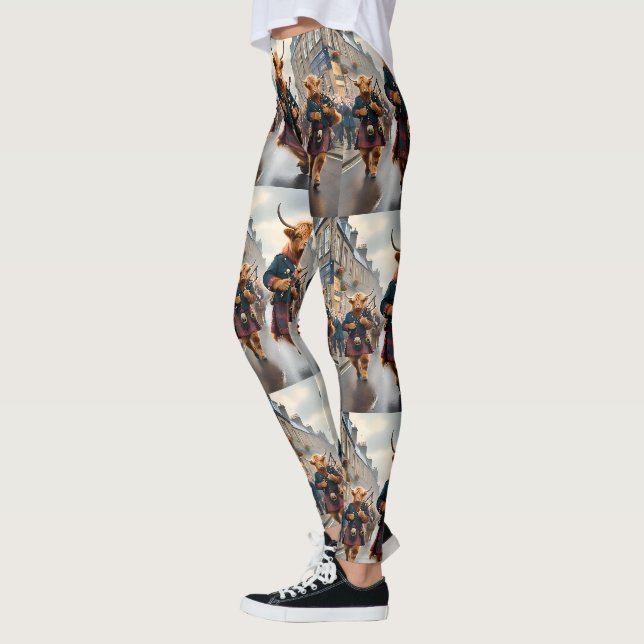 Leggings Highland Harmony : Bagpipe Highland Cow Band (Gauche)