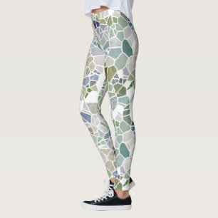 Leggings Hip rétro Turquoise Bleu Vert Taupe Mosaïque Mot