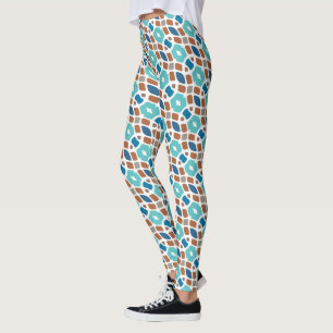 Leggings Hip Turquoise Green Blue Brown Oriental Tribal Art