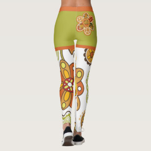 Leggings Hippie Fleur Rétro Orange Vert
