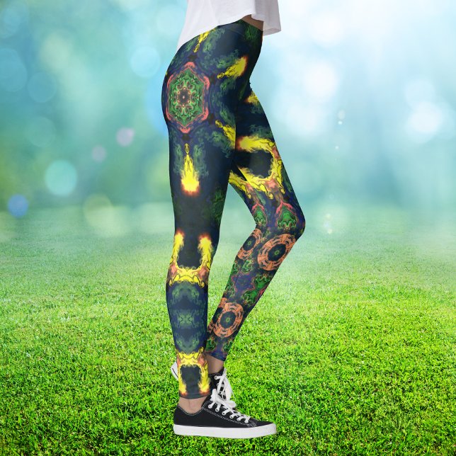 Leggings Hippie psychédélique jaune vert et bleu (Créateur téléchargé)