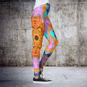 Leggings Hippie psychédélique orange bleu et jaune