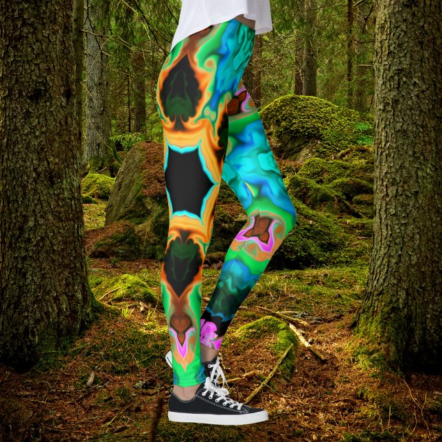 Leggings Hippie psychédélique orange bleu et noir (Créateur téléchargé)