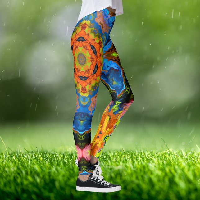 Leggings Hippie psychédélique orange bleu et vert (Créateur téléchargé)