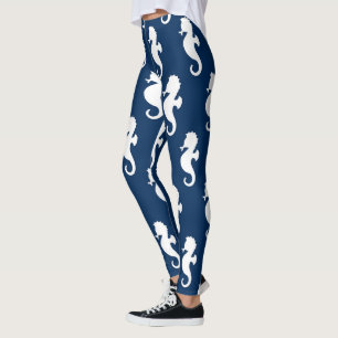 Leggings Hippocampe nautique bleu marine blanc Océan animal