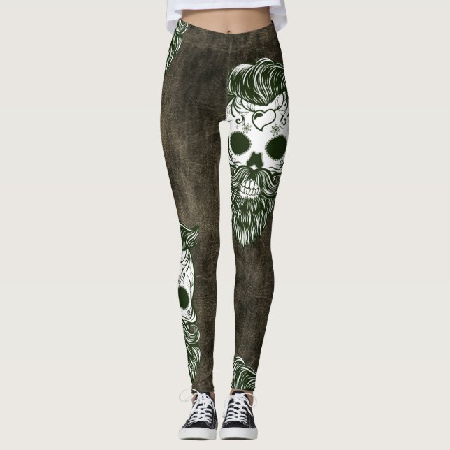 Leggings Hipster barbu crâne à sucre Halloween motif (Devant)