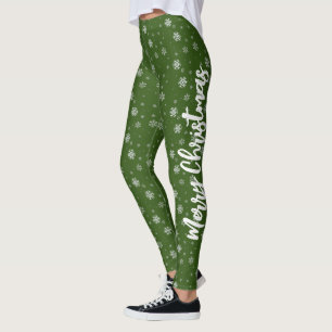 Leggings Hiver Amusants Green White Snowflakes Joyeux Noël