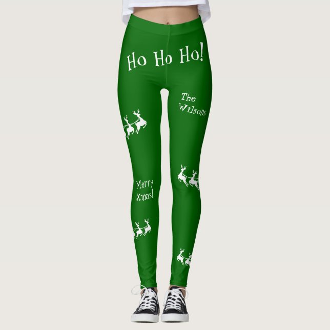Leggings Ho Ho Ho Joyeux Noël avec Père Noël, Vert (Devant)