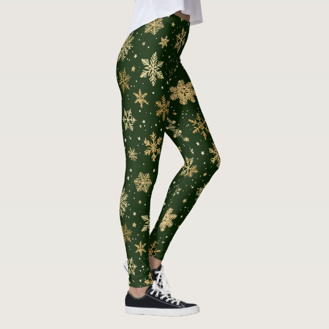 Leggings Holiday Green and Gold Snowflakes (Droite)