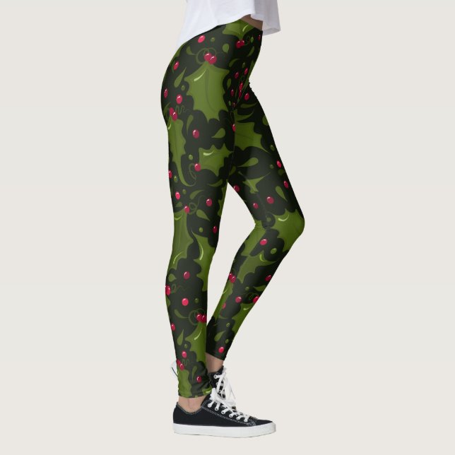 Leggings Holiday Holly et Berries sur Dark Green (Droite)
