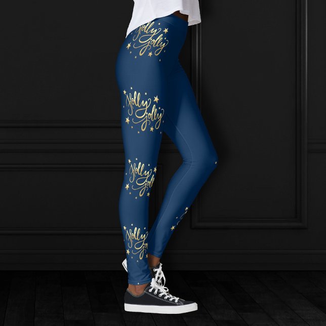 Leggings Holly Jolly | Élégant script de faux or (Créateur téléchargé)