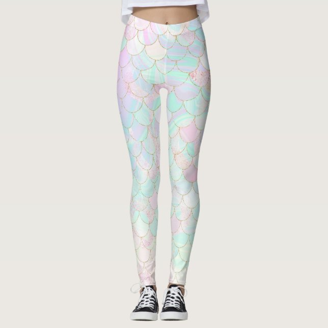 Leggings Holographie holographique de sirène rose (Devant)