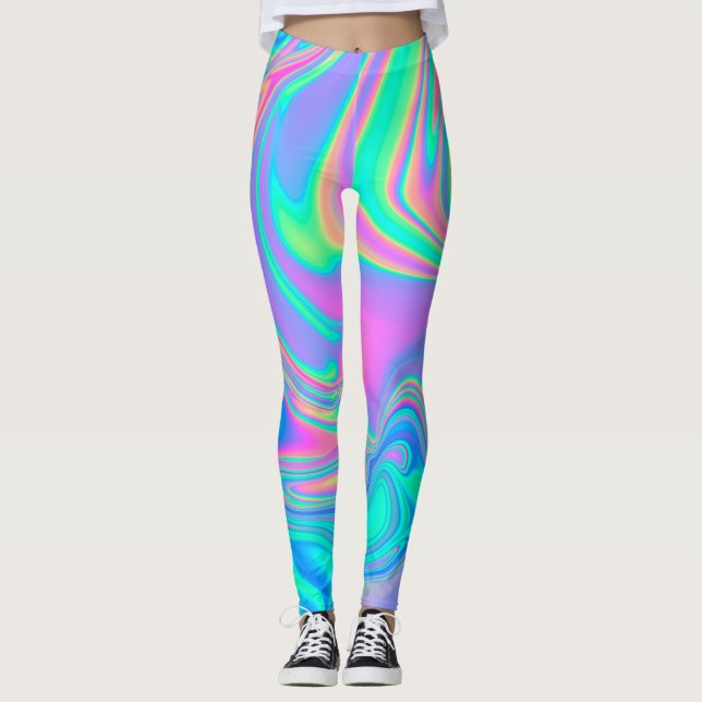 Leggings Holographie Iridescente : Neon Marbled Texture (Devant)