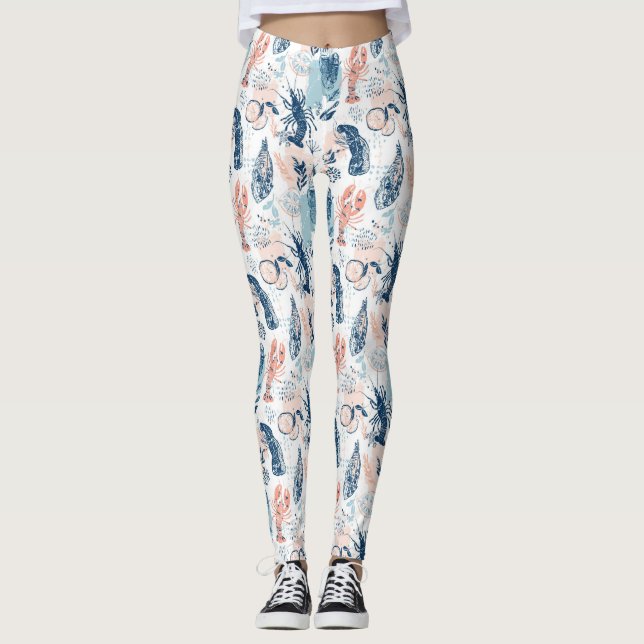 Leggings Homard de mer côtier bleu pêche nautique (Devant)