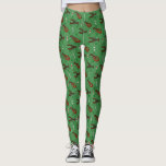 Leggings Homards et bouées de pêche sur Noël vert<br><div class="desc">Ajoutez une touche marine festive à votre tenue de Noël avec ces leggings à motifs. Elles présentent des illustrations de style réaliste de homards et de bouées de pêche en bois vintages contre un arrière - plan vert à motifs de sapin de Noël.</div>