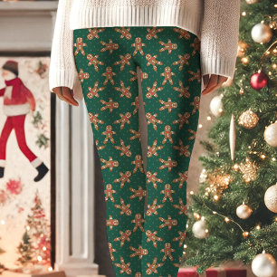 Leggings Homme en pain d'épices vert pois de Noël