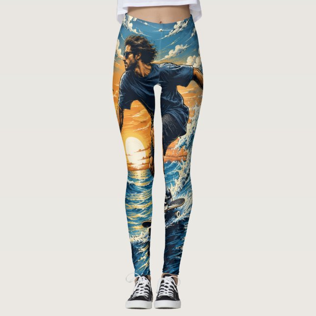 Leggings Homme surfant sur les vagues  (Devant)