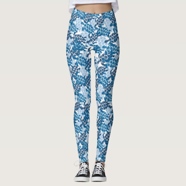 Leggings Honu Sea Turtle Hawaiian Aloha Indigo Blue (Devant)