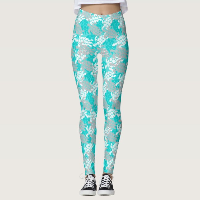 Leggings Honu Sea Turtle Hawaiian Aloha Seafoam (Devant)