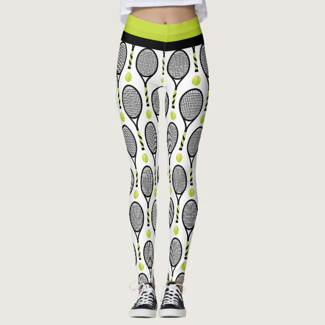 Leggings 🎾 Horizontal 🎾 de tennis noir et vert (Devant)