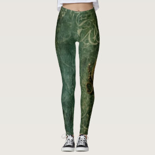 Leggings Horloge mécanique Steampunk vieillie sur fond vert