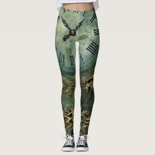 Leggings Horloge Steampunk Rustique Vert Émeraude