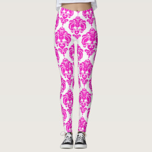 Leggings Hot rose blanc Damask Chic moderne élégant Motif