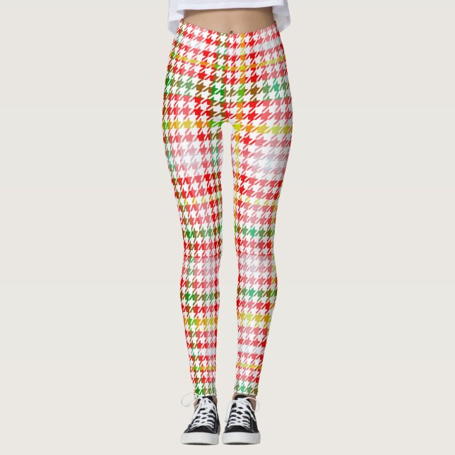 Leggings Houndstooth Classic Rouge Vert Jaune Plaid (Devant)