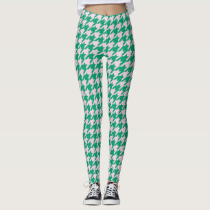 Leggings Houndstooth Pied de Poule Motif Rose Green