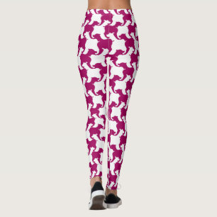Leggings Houndstooth violet et blanc avec pattes de chiens
